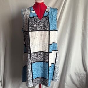 XL64 Stylish Blue and White Midi Dress